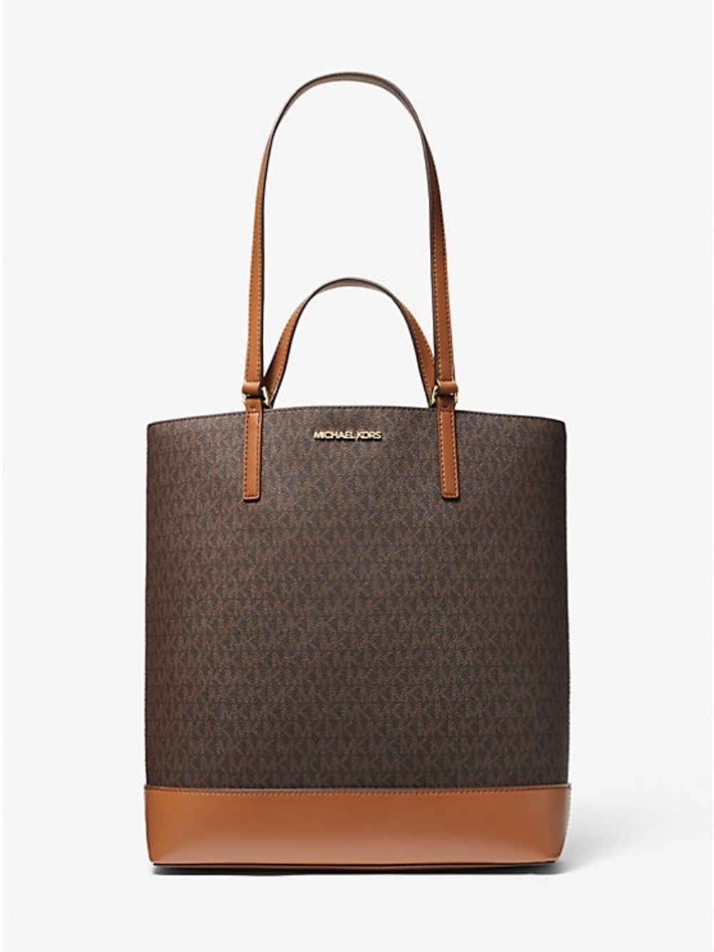 New Michael Kors Kelli Brown Logo Tote with Tan Trim